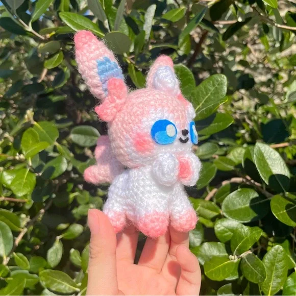 Crochet Pokemon Sylveon Handmade Craft Amigurumi Customade Cute Art Pet - Picture 6 of 10